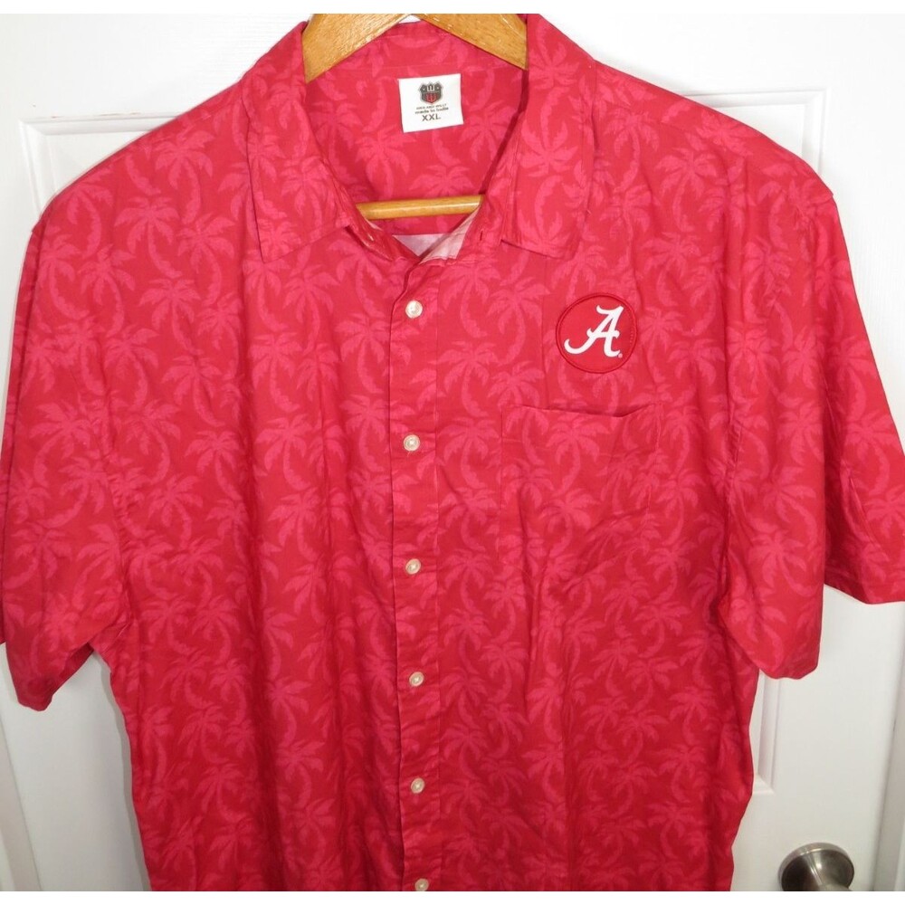 Wes and Willy Mens Palm Tree Button Up Hawaiian Shirt Alabama Crimson Tide XXL